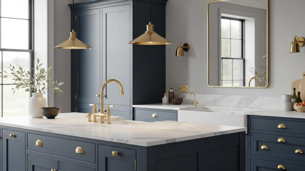 Modern kitchen cabinet hardware in soft brass finish