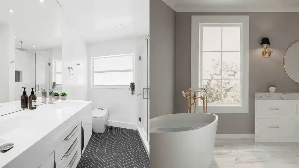 stunning white and gray bathroom remodel