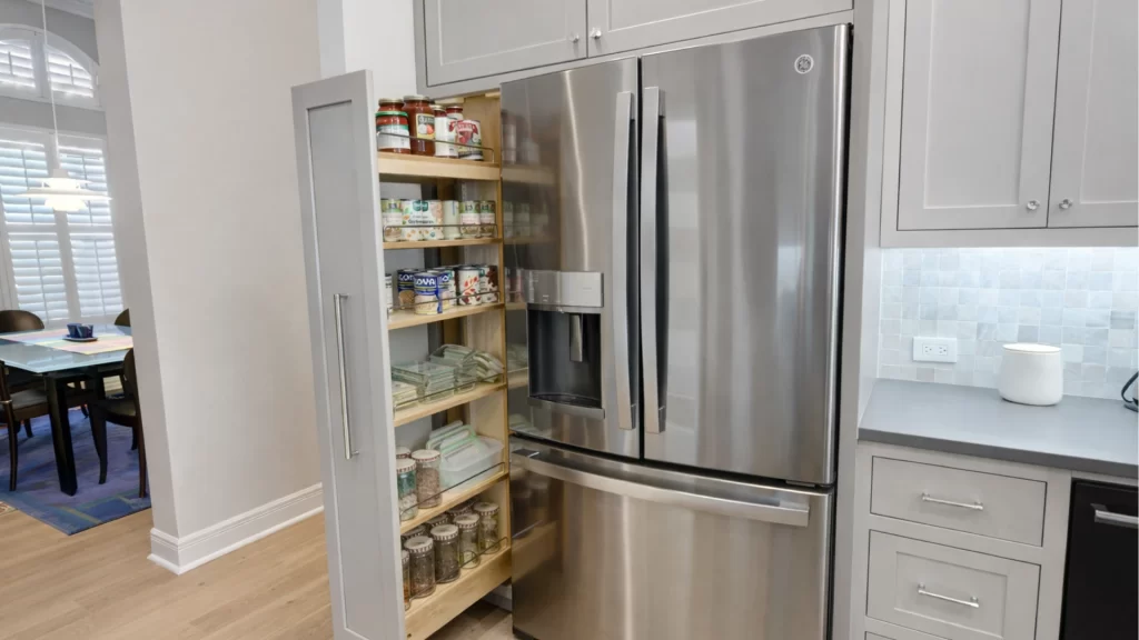 Custom pull out pantry in modern kitchen