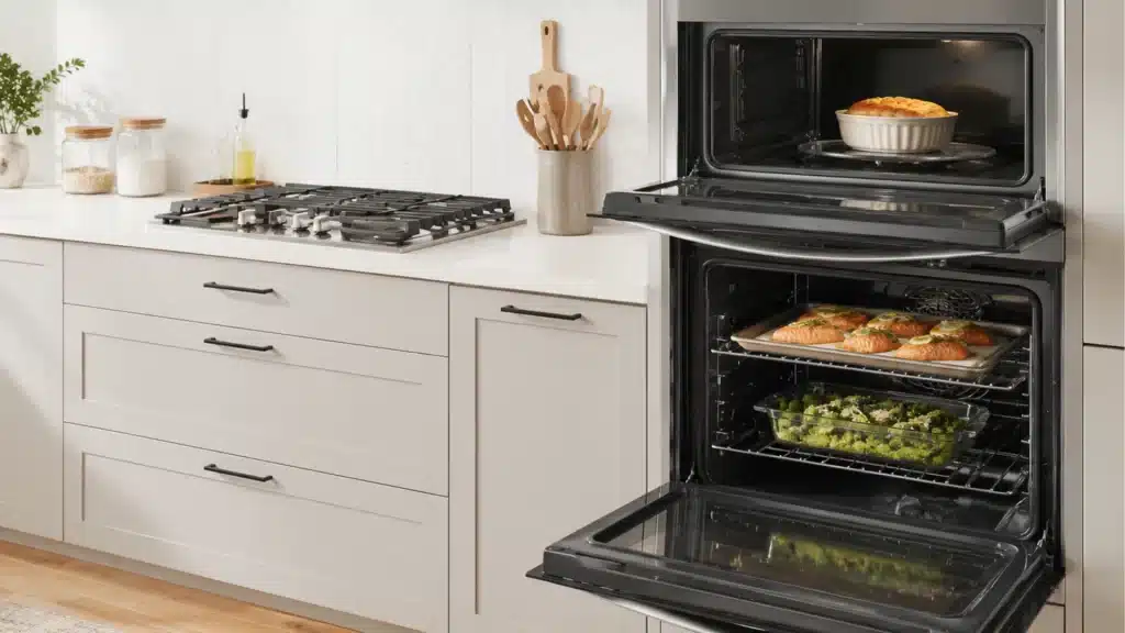 Wall oven in beige cabinet