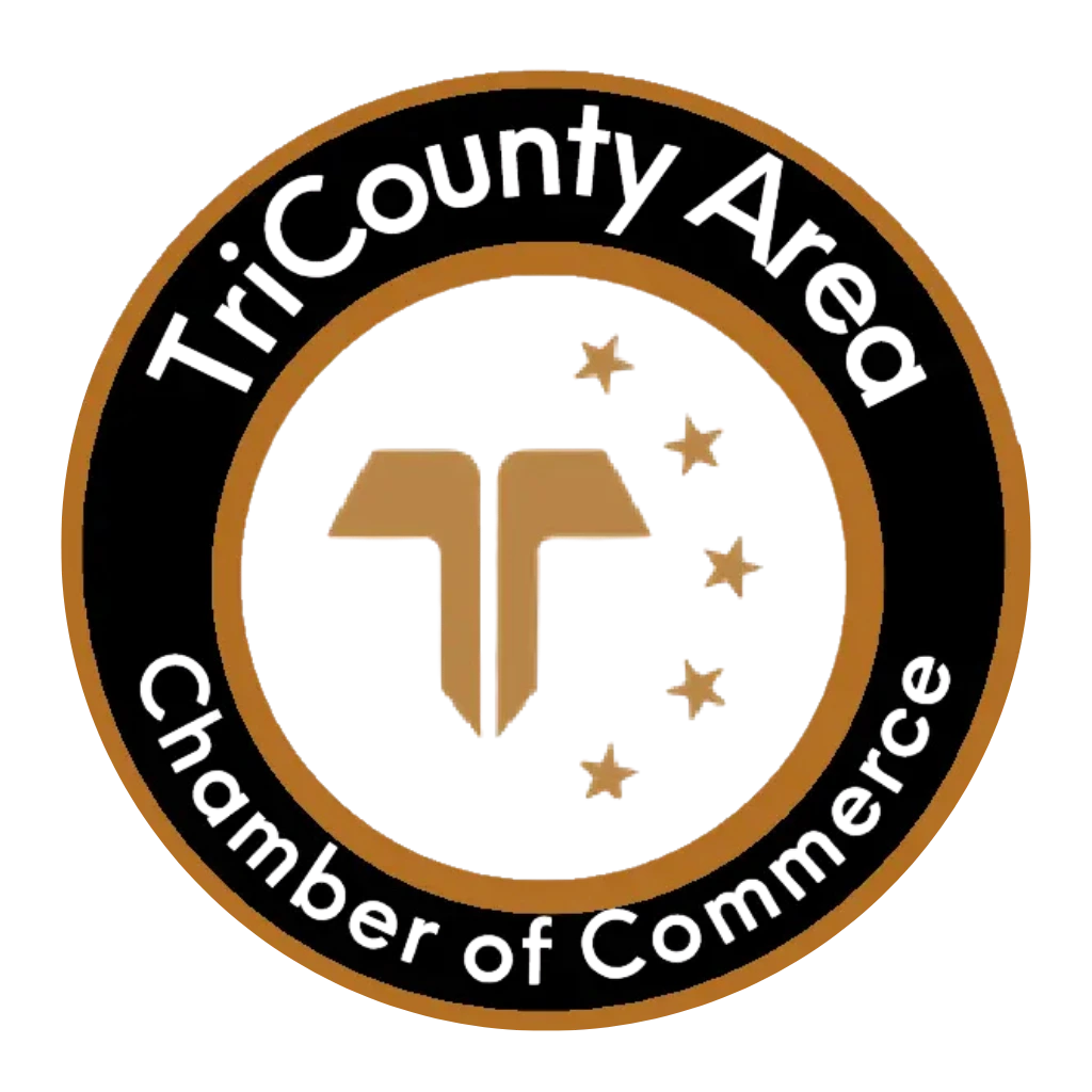 Tri County Area Chamber of Commerce member badge logo with gold border and stars